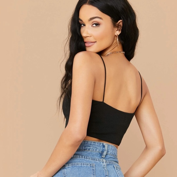 Black Cropped Ribbed Cami Top - Picture 4 of 5